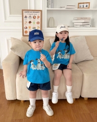 BT855-Bộ cotton CÚN XANH mix quần kaki đáp hình