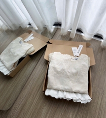 SET953-Set áo ren be mix quần suông bi đen chân ren