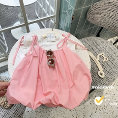 Damgai04-Đầm dây bồng chân mix áo tơ cộc tay 2 màu hồng-vàng