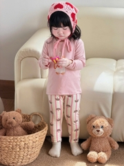 BT1037- Combo 2 bộ thun dài tay thu đông hoa hồng bé gái