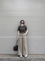 Quan086-Quần jean suông nâu tặng kèm đai