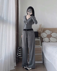 Set741- Set mặc nhà dài tay vải tăm lông xám