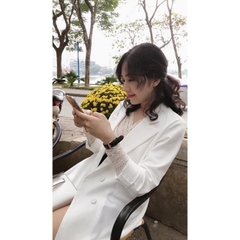 ⚡️ÁO VEST SUÔNG THIẾT KẾ⚡️Áo Vest suông 1 lớp cúc bọc 2 màu đen trắng