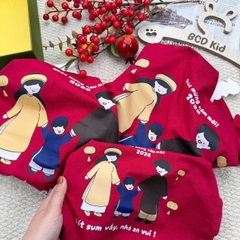 A559-Áo thun gia đình màu đỏ đô cộc tay Tết sum vầy