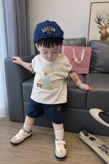 BT849-Bộ áo thun  tay kẻ  phối quần than cho bé 9-23kg