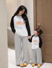 SET1020-Set quần áo đôi mẹ con vải cotton áo cộc quần dài kẻ