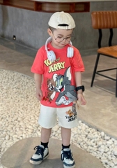 BT536- Bộ áo cotton mèo Tom hồng mix quần nỉ cua in pet