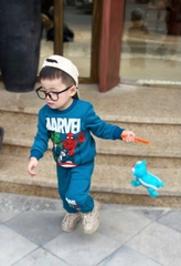 Bn171- (10-26kg)  Bộ nỉ dài tay thu đông bé trai Marvel xanh VNXK