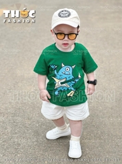 BT044- Bộ thun xanh lá mix quần trắng trẻ em VNXK