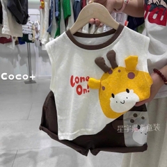 Bt916- Bộ cotton Hươu Cao Cổ nhồi bông vàng nâu