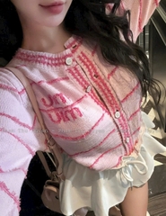 A426- Áo len dệt kim dài tay kẻ trắng hồng