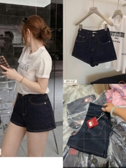QUAN107-QUẦN SHORT jeans màu đậm chạy chỉ WE tem đỏ