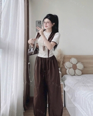 Set788- Set nâu kèm khăn chất cotton mịn mix quần bom đậm màu