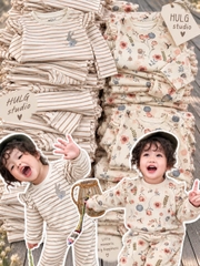 BT1070-Combo bộ nỉ dài tay béo hoa nâu bé 8-25kg