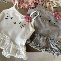 BT562- Combo 2 váy dây hello kitty xám- trắng chất cotton