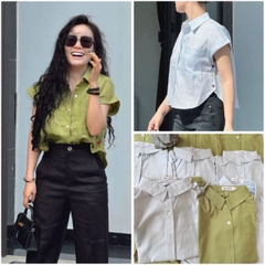 A326- Áo sơ mi cúc màu lệc bên cổ đức chất lien