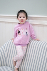 BN191- Bộ nỉ in babies tím nhạt mix legging bé gái VNXK