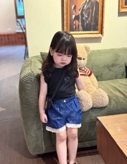 CB324- Combo 2 áo nơ thêu đen trắng bé gái chất cotton mềm mát