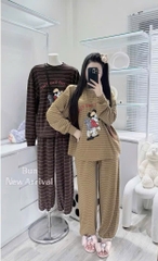 Set818- Set mặc nhà vải díp lông phối kẻ 4 màu mickey