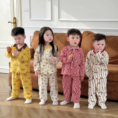 BT1099- Combo 2 bộ pijama dài tay đỏ kẻ cho bé