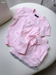 Set754- Bộ mặc nhà cộc tay hồng nhạt phối xám