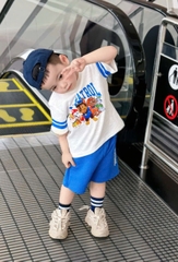 BN092- Bộ PAW trắng xanh áo cottn mix quần cua