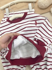 BT734- Bộ nỉ haida bé trai kẻ ngang đỏ đen