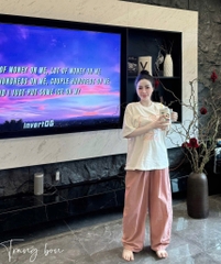 Set877-SEt kitty thêu viền mix quần hồng thô lụa