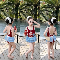 BOI05- Bộ bơi bé trai liền mảnh màu đỏ kèm CV kẻ rời