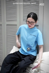 A217-Áo phông xanh nhạt BRAND họa tiết in chất đẹp