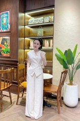 SET753- Bộ áo dài truyền thống gấm lụa xanh đỏ cúc tàu