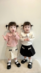 CB184-Combo 2 áo nơ bé gái cổ 3 phân 2 màu tráng ,hồng