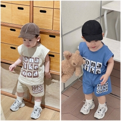 cb307-Combo 2 bộ cotton BONNA TIKE in chư balo be -xanh