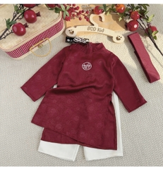 BT807-Bộ áo dài bé trai thêu Tết tặng kèm mũ 3 màu