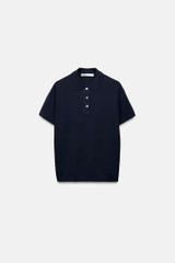 A142-Áo len POLO cổ bẻ 2 màu kẻ,xanh than