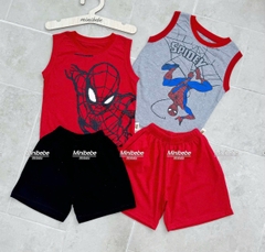 BT545- Bộ 2 áo 1 quần nhện chất cotton màu đỏ xanh