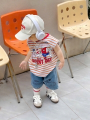BT816- Bộ áo thun sát nách kèm quần jean xám cho bé TẶNG KÈM MŨ
