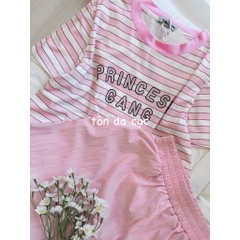 SET597-Set thun cộc áo kẻ hồng phối quần short