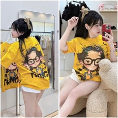 A259-Áo phông vàng cô gái chất cotton dáng suông rộng