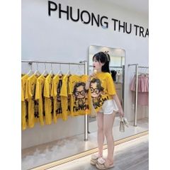 A259-Áo phông vàng cô gái chất cotton dáng suông rộng