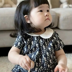 Dammid025- đầm bé gái dáng xoè hoạ tiết đen trắng phối cổ