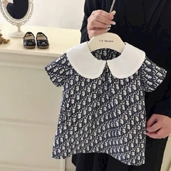 Dammid025- đầm bé gái dáng xoè hoạ tiết đen trắng phối cổ