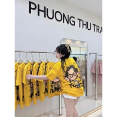 A259-Áo phông vàng cô gái chất cotton dáng suông rộng