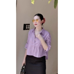 A110-ÁO SƠ MI NỮ MÀU TÍM ĐÍNH NƠ SAU