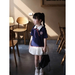 Bt577-  đầm bé gái màu than huy hiệu đuôi trắng