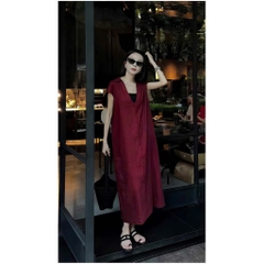 DAM133-Đâm cổ V chát LIEN xược màu đỏ tặng kèm áo quây đen