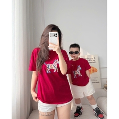 A557-Áo thun gia đình màu đỏ cộc tay Tết con ngựa
