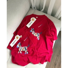 A557-Áo thun gia đình màu đỏ cộc tay Tết con ngựa