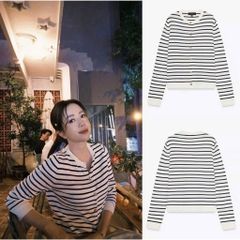 A404- Áo len kẻ ngang đen trắng cúc đồng hàng nhà máy chuẩn Thời trang công sở CAMILLA