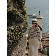 A404- Áo len kẻ ngang đen trắng cúc đồng hàng nhà máy chuẩn Thời trang công sở CAMILLA